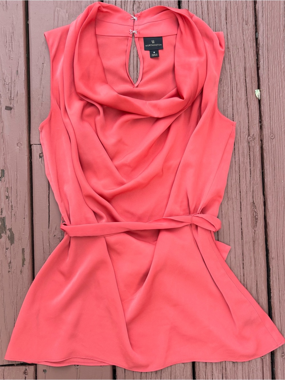 Worthington Coral Draped Cowl Neck Sleeveless Top size S